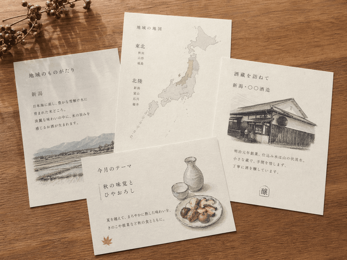 地域の物語を伝えるカードと日本酒のギフト体験